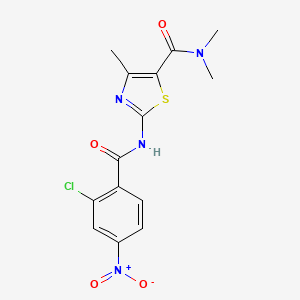 molecular formula C14H13ClN4O4S B3518463 2-[(2-chloro-4-nitrobenzoyl)amino]-N,N,4-trimethyl-1,3-thiazole-5-carboxamide 