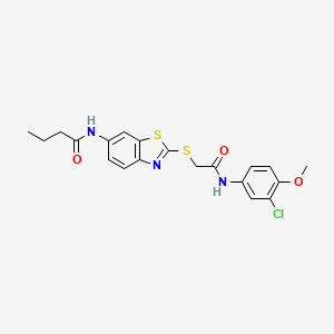 molecular formula C20H20ClN3O3S2 B3518652 N-[2-({2-[(3-chloro-4-methoxyphenyl)amino]-2-oxoethyl}sulfanyl)-1,3-benzothiazol-6-yl]butanamide 