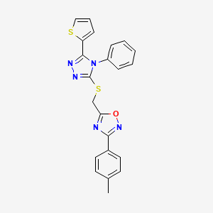 3-(4-methylphenyl)-5-({[4-phenyl-5-(thiophen-2-yl)-4H-1,2,4-triazol-3-yl]sulfanyl}methyl)-1,2,4-oxadiazole