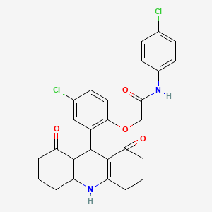 molecular formula C27H24Cl2N2O4 B3518722 2-[4-chloro-2-(1,8-dioxo-2,3,4,5,6,7,9,10-octahydroacridin-9-yl)phenoxy]-N-(4-chlorophenyl)acetamide 