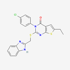 molecular formula C22H17ClN4OS2 B3518758 2-[(1H-benzimidazol-2-ylmethyl)thio]-3-(4-chlorophenyl)-6-ethylthieno[2,3-d]pyrimidin-4(3H)-one 