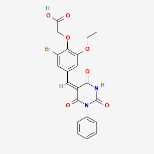 2-[2-bromo-6-ethoxy-4-[(E)-(2,4,6-trioxo-1-phenyl-1,3-diazinan-5-ylidene)methyl]phenoxy]acetic acid