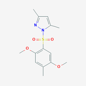 molecular formula C14H18N2O4S B351908 1-(2,5-Dimethoxy-4-methylphenyl)sulfonyl-3,5-dimethylpyrazole CAS No. 956628-39-0