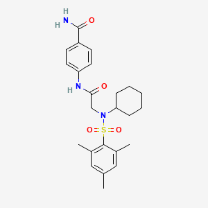 molecular formula C24H31N3O4S B3519120 4-[[2-[Cyclohexyl-(2,4,6-trimethylphenyl)sulfonylamino]acetyl]amino]benzamide 