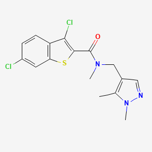 molecular formula C16H15Cl2N3OS B3519423 3,6-dichloro-N-[(1,5-dimethyl-1H-pyrazol-4-yl)methyl]-N-methyl-1-benzothiophene-2-carboxamide 