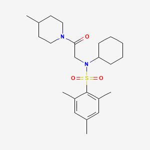 molecular formula C23H36N2O3S B3519431 N-cyclohexyl-2,4,6-trimethyl-N-[2-(4-methyl-1-piperidinyl)-2-oxoethyl]benzenesulfonamide 