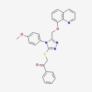 molecular formula C27H22N4O3S B3519470 2-({4-(4-methoxyphenyl)-5-[(8-quinolinyloxy)methyl]-4H-1,2,4-triazol-3-yl}thio)-1-phenylethanone 