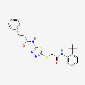 N-(5-((2-oxo-2-((2-(trifluoromethyl)phenyl)amino)ethyl)thio)-1,3,4-thiadiazol-2-yl)-3-phenylpropanamide