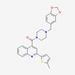 molecular formula C27H25N3O3S B3519585 4-{4-[(2H-1,3-BENZODIOXOL-5-YL)METHYL]PIPERAZINE-1-CARBONYL}-2-(5-METHYLTHIOPHEN-2-YL)QUINOLINE 