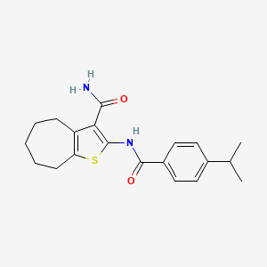 molecular formula C20H24N2O2S B3519647 2-[(4-isopropylbenzoyl)amino]-5,6,7,8-tetrahydro-4H-cyclohepta[b]thiophene-3-carboxamide 