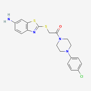 molecular formula C19H19ClN4OS2 B3520004 2-[(6-Amino-1,3-benzothiazol-2-yl)sulfanyl]-1-[4-(4-chlorophenyl)piperazin-1-yl]ethanone 