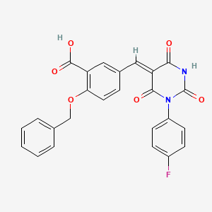 molecular formula C25H17FN2O6 B3520070 5-[(Z)-[1-(4-fluorophenyl)-2,4,6-trioxo-1,3-diazinan-5-ylidene]methyl]-2-phenylmethoxybenzoic acid 