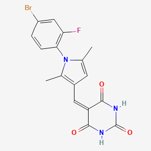 molecular formula C17H13BrFN3O3 B3520114 5-{[1-(4-bromo-2-fluorophenyl)-2,5-dimethyl-1H-pyrrol-3-yl]methylidene}pyrimidine-2,4,6(1H,3H,5H)-trione 