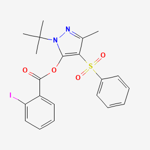 molecular formula C21H21IN2O4S B3520577 4-(benzenesulfonyl)-1-tert-butyl-3-methyl-1H-pyrazol-5-yl 2-iodobenzoate 