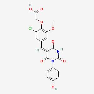 molecular formula C20H15ClN2O8 B3520616 2-[2-chloro-4-[(E)-[1-(4-hydroxyphenyl)-2,4,6-trioxo-1,3-diazinan-5-ylidene]methyl]-6-methoxyphenoxy]acetic acid 