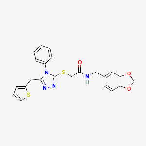 molecular formula C23H20N4O3S2 B3520683 N-(1,3-benzodioxol-5-ylmethyl)-2-{[4-phenyl-5-(2-thienylmethyl)-4H-1,2,4-triazol-3-yl]thio}acetamide 