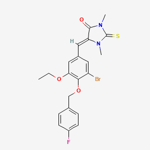 molecular formula C21H20BrFN2O3S B3520700 5-{3-bromo-5-ethoxy-4-[(4-fluorobenzyl)oxy]benzylidene}-1,3-dimethyl-2-thioxo-4-imidazolidinone 