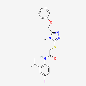 molecular formula C21H23IN4O2S B3520976 N-[4-iodo-2-(propan-2-yl)phenyl]-2-{[4-methyl-5-(phenoxymethyl)-4H-1,2,4-triazol-3-yl]sulfanyl}acetamide 