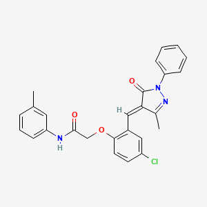 molecular formula C26H22ClN3O3 B3521070 2-[4-chloro-2-[(E)-(3-methyl-5-oxo-1-phenylpyrazol-4-ylidene)methyl]phenoxy]-N-(3-methylphenyl)acetamide 