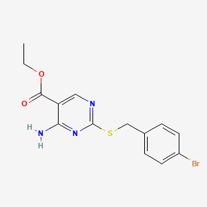 molecular formula C14H14BrN3O2S B3521207 Ethyl 4-amino-2-[(4-bromobenzyl)sulfanyl]-5-pyrimidinecarboxylate 