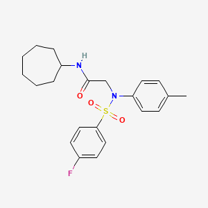 molecular formula C22H27FN2O3S B3521516 N~1~-cycloheptyl-N~2~-[(4-fluorophenyl)sulfonyl]-N~2~-(4-methylphenyl)glycinamide 