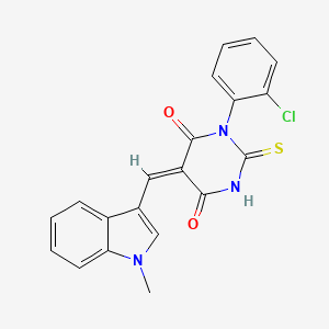 molecular formula C20H14ClN3O2S B3521528 (5E)-1-(2-chlorophenyl)-5-[(1-methylindol-3-yl)methylidene]-2-sulfanylidene-1,3-diazinane-4,6-dione 