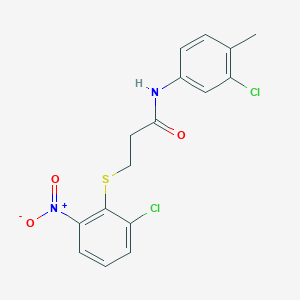 molecular formula C16H14Cl2N2O3S B3521553 N~1~-(3-Chloro-4-methylphenyl)-3-[(2-chloro-6-nitrophenyl)sulfanyl]propanamide 