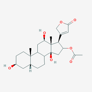 molecular formula C25H36O7 B035216 [(3S,5R,10S,12R,13S,14S,17R)-3,12,14-trihydroxy-10,13-dimethyl-17-(5-oxo-2H-furan-3-yl)-1,2,3,4,5,6,7,8,9,11,12,15,16,17-tetradecahydrocyclopenta[a]phenanthren-16-yl] acetate CAS No. 102281-00-5