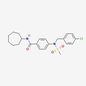 molecular formula C22H27ClN2O3S B3521605 4-[(4-chlorophenyl)methyl-methylsulfonylamino]-N-cycloheptylbenzamide 