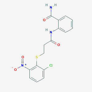 molecular formula C16H14ClN3O4S B3521754 2-({3-[(2-Chloro-6-nitrophenyl)sulfanyl]propanoyl}amino)benzamide 