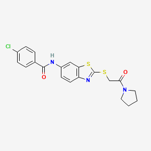 molecular formula C20H18ClN3O2S2 B3521954 4-chloro-N-(2-{[2-oxo-2-(pyrrolidin-1-yl)ethyl]sulfanyl}-1,3-benzothiazol-6-yl)benzamide 