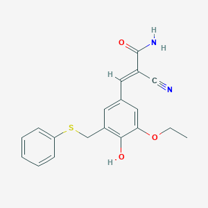 molecular formula C19H18N2O3S B035220 2-Propenamide, 2-cyano-3-[3-ethoxy-4-hydroxy-5-[(phenylthio)methyl]phenyl]- CAS No. 107761-24-0