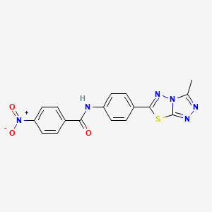 molecular formula C17H12N6O3S B3522024 N-[4-(3-methyl[1,2,4]triazolo[3,4-b][1,3,4]thiadiazol-6-yl)phenyl]-4-nitrobenzamide 