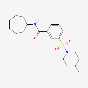 molecular formula C20H30N2O3S B3522066 N-cycloheptyl-3-(4-methylpiperidin-1-yl)sulfonylbenzamide 