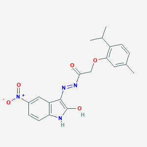 molecular formula C20H20N4O5 B352220 (E)-2-(2-isopropyl-5-methylphenoxy)-N'-(5-nitro-2-oxoindolin-3-ylidene)acetohydrazide CAS No. 327033-91-0
