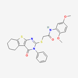 molecular formula C26H25N3O4S2 B3522666 N-(2,5-dimethoxyphenyl)-2-[(4-oxo-3-phenyl-3,4,5,6,7,8-hexahydro[1]benzothieno[2,3-d]pyrimidin-2-yl)thio]acetamide 