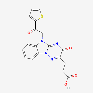 molecular formula C18H14N4O4S B3522978 3-{3-oxo-5-[2-oxo-2-(2-thienyl)ethyl]-3,5-dihydro[1,2,4]triazino[2,3-a]benzimidazol-2-yl}propanoic acid 