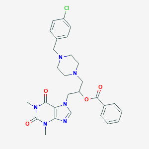 molecular formula C28H31ClN6O4 B035233 7-(2-Benzoyloxy-3-(4-(p-chlorobenzyl)-1-piperazinyl)propyl)theophylline CAS No. 19977-10-7