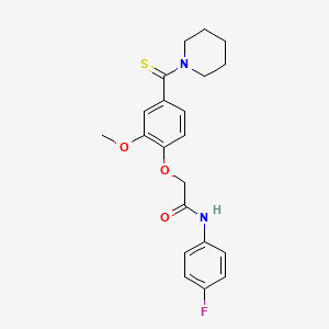 molecular formula C21H23FN2O3S B3523376 N-(4-fluorophenyl)-2-[2-methoxy-4-(1-piperidinylcarbonothioyl)phenoxy]acetamide 