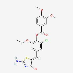 molecular formula C21H19ClN2O6S B3523787 2-chloro-6-ethoxy-4-[(2-imino-4-oxo-1,3-thiazolidin-5-ylidene)methyl]phenyl 3,4-dimethoxybenzoate 