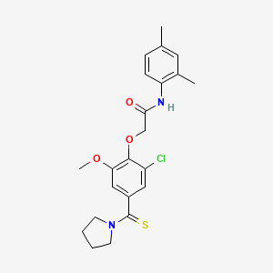 molecular formula C22H25ClN2O3S B3523801 2-[2-chloro-6-methoxy-4-(pyrrolidin-1-ylcarbonothioyl)phenoxy]-N-(2,4-dimethylphenyl)acetamide 