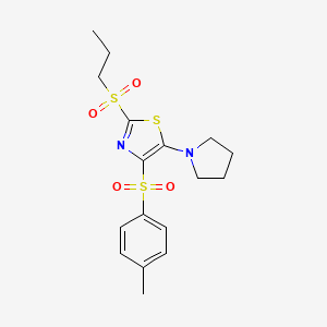 molecular formula C17H22N2O4S3 B3523847 4-[(4-methylphenyl)sulfonyl]-2-(propylsulfonyl)-5-(1-pyrrolidinyl)-1,3-thiazole 