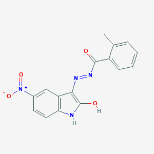 molecular formula C16H12N4O4 B352401 2-methyl-N'-(5-nitro-2-oxo-1,2-dihydro-3H-indol-3-ylidene)benzohydrazide 