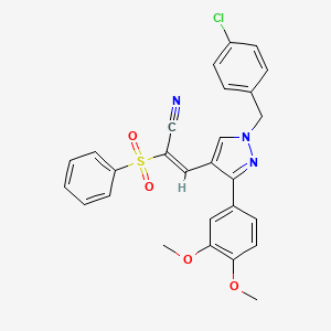 molecular formula C27H22ClN3O4S B3524102 3-[1-(4-chlorobenzyl)-3-(3,4-dimethoxyphenyl)-1H-pyrazol-4-yl]-2-(phenylsulfonyl)acrylonitrile 