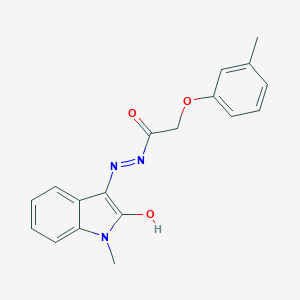 molecular formula C18H17N3O3 B352416 N'-[(3Z)-1-methyl-2-oxo-1,2-dihydro-3H-indol-3-ylidene]-2-(3-methylphenoxy)acetohydrazide CAS No. 318266-32-9