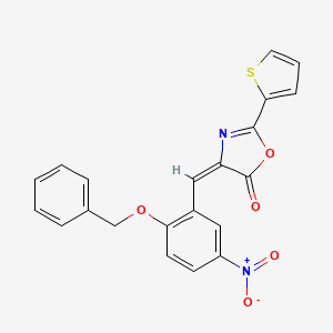 molecular formula C21H14N2O5S B3524265 (4E)-4-[(5-nitro-2-phenylmethoxyphenyl)methylidene]-2-thiophen-2-yl-1,3-oxazol-5-one 