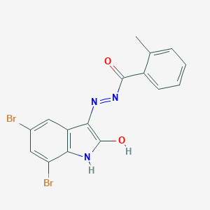 (Z)-N'-(5,7-dibromo-2-oxoindolin-3-ylidene)-2-methylbenzohydrazide