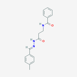 molecular formula C18H19N3O2 B352436 (E)-N-(3-(2-(4-methylbenzylidene)hydrazinyl)-3-oxopropyl)benzamide CAS No. 330671-97-1