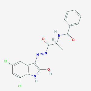 N-{2-[2-(5,7-dichloro-2-oxo-1,2-dihydro-3H-indol-3-ylidene)hydrazino]-1-methyl-2-oxoethyl}benzamide