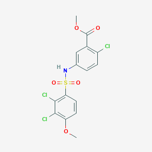 molecular formula C15H12Cl3NO5S B3524426 methyl 2-chloro-5-{[(2,3-dichloro-4-methoxyphenyl)sulfonyl]amino}benzoate 